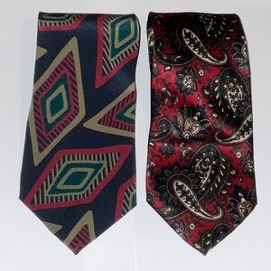 Ted Lapidus Vintage TWO 100% Silk Made In Italy 56”x3.5”